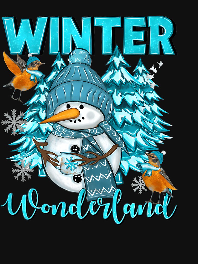 Winter Wonderland Snowman and Snowflakes Cozy Winter Scene by KristineLi