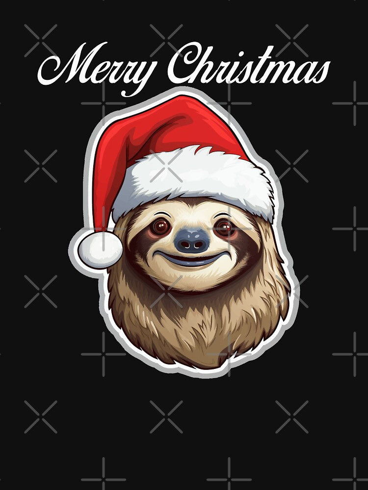 Sloth Wearing Santa Hat - Merry Christmas (White Lettering) by VelvetRoom