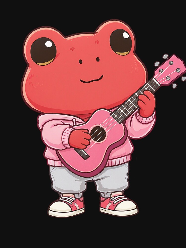 Pink Ukulele Chibi Frog – Cute Aesthetic Music Frog Illustration by ColorSplash123