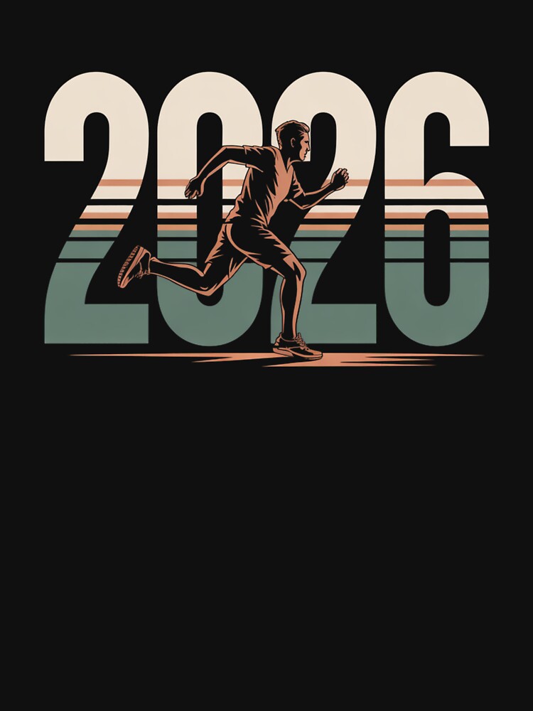 2026 Retro Runner - Vintage Sunset Stripe New Year Fitness by DarylWelsh2024