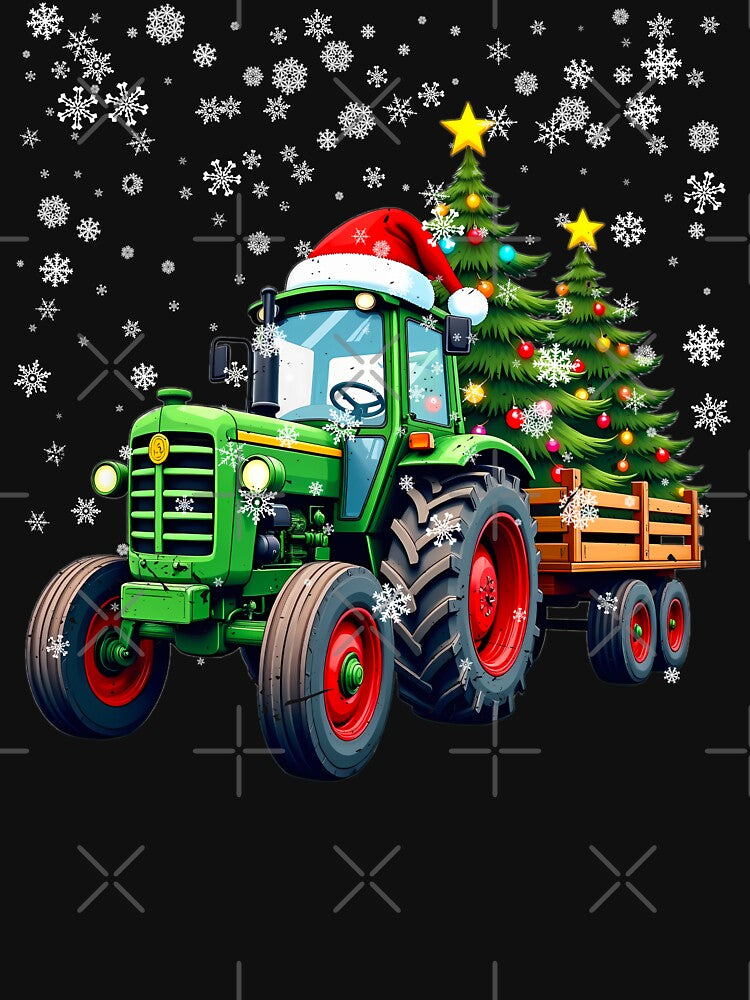 Santa Tractor Farmer Drives Christmas Tractor Tree Lights Funny Gift for Kids Women Men by JUSTBEELEGANT