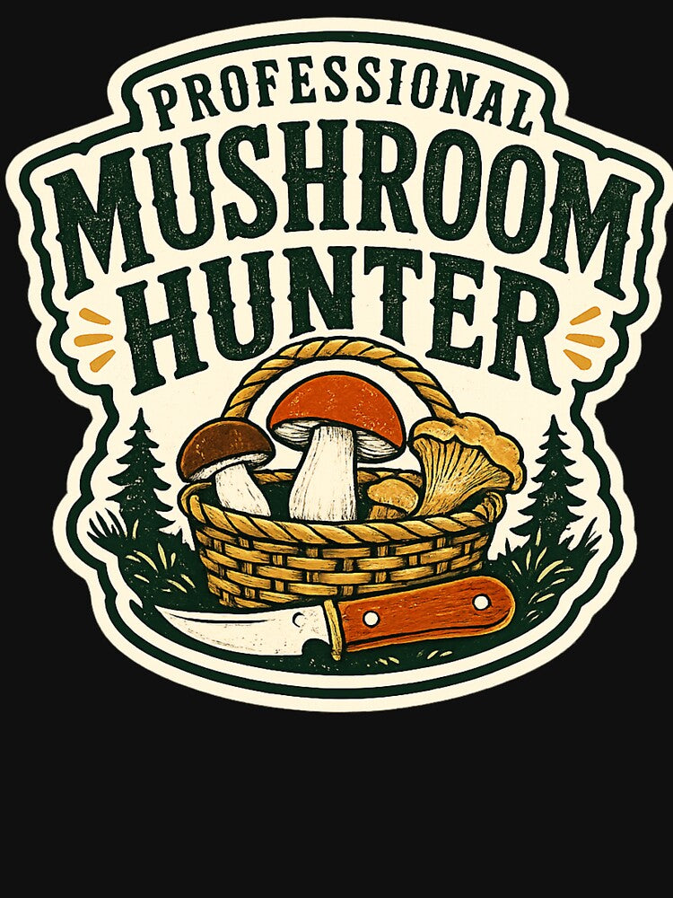 Vintage Mushroom Foraging Graphic – Forest Hunter Design by OddHobbyClub