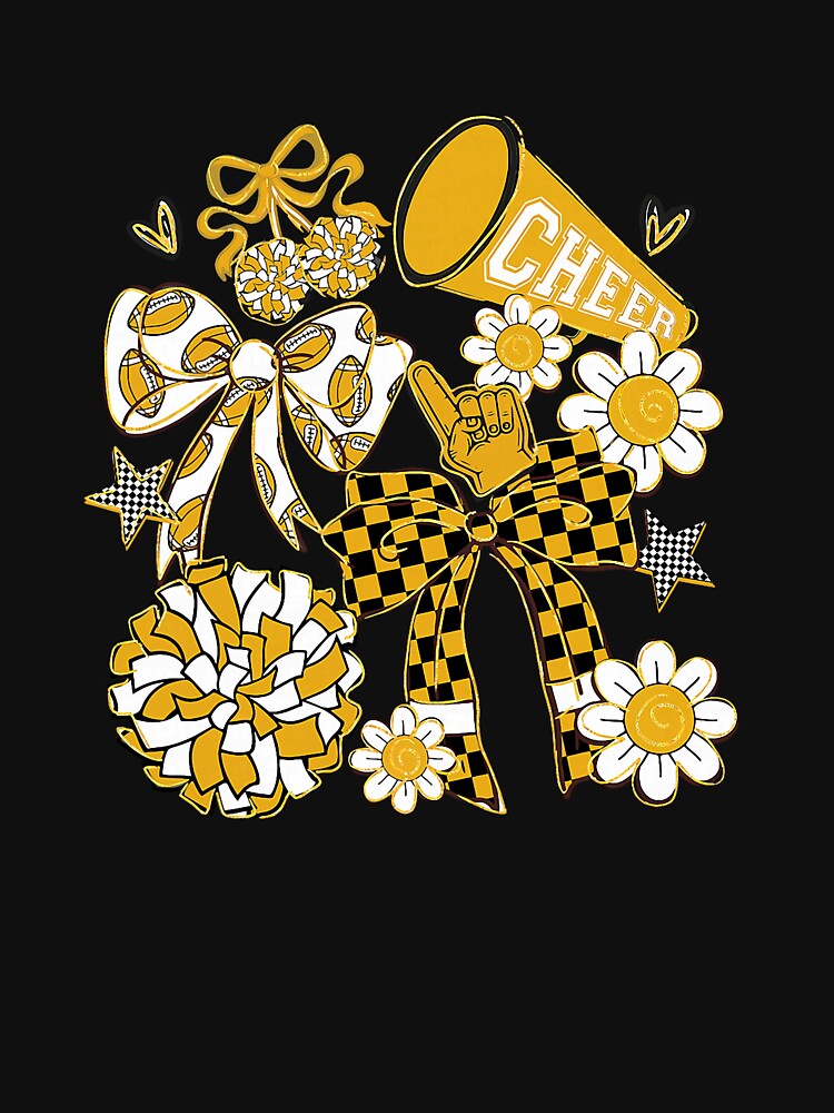 Coquette Bow Football Gold Black Game Cheer Mom Touchdown by ArleneRowe