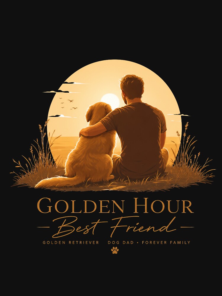 Golden Hour Best Friend Golden Retriever Dog Dad T-Shirt by Ashley critters