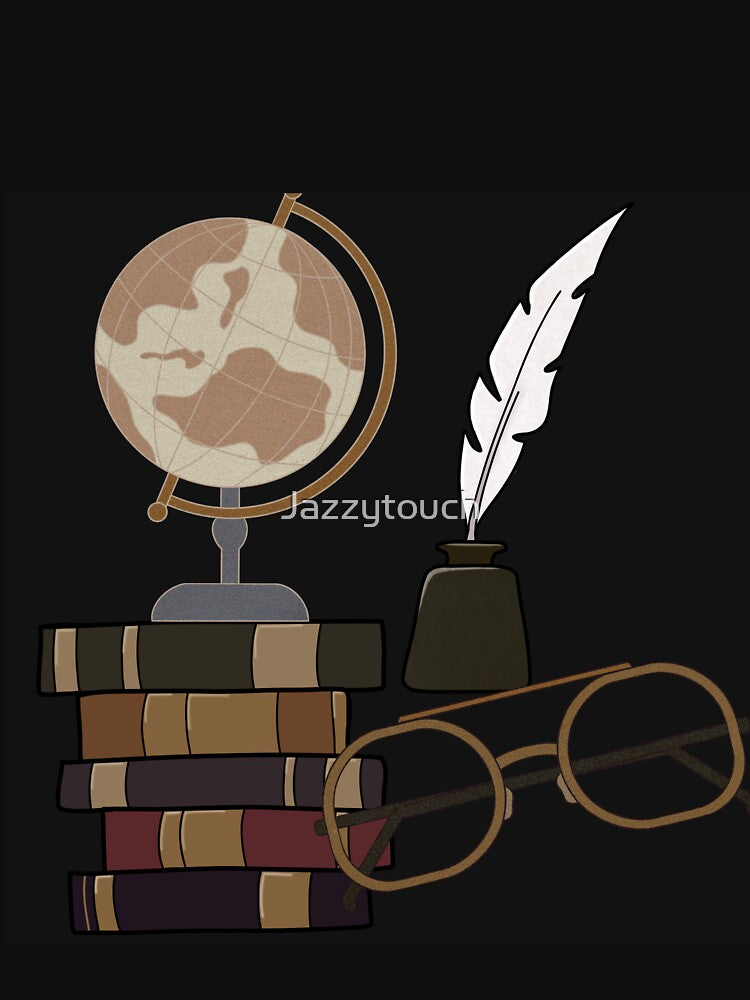 Dark Academia Vintage Books Globe Quill Illustration by Jazzytouch
