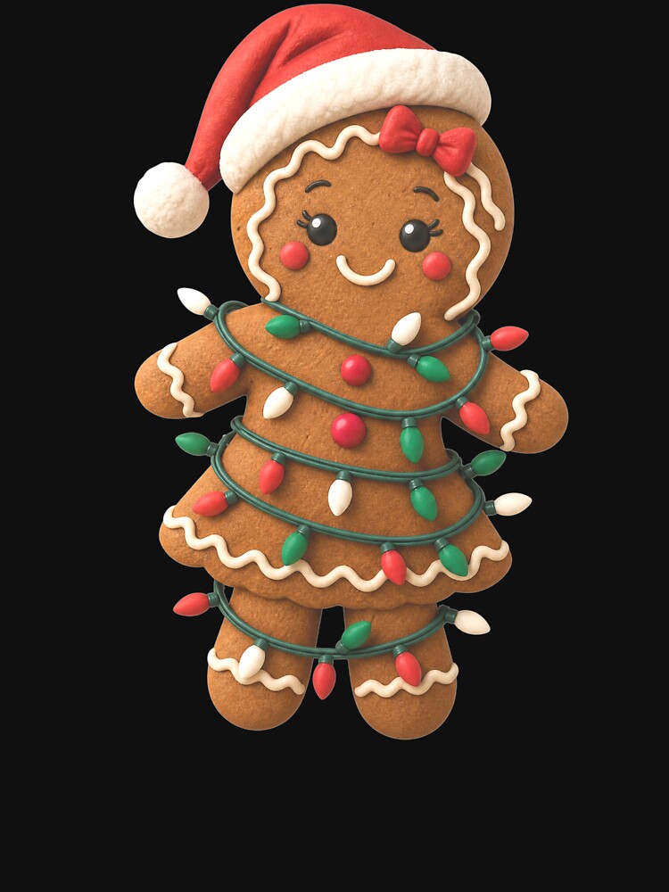 Gingerbread Girl Santa Hat Christmas Lights Bow Women by clothesy7