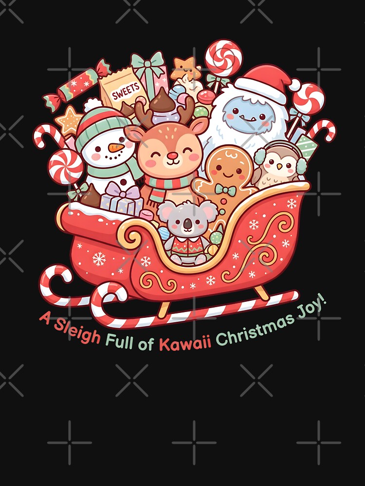 Kawaii Christmas Sleigh Packed with Friends and Sweets Art by BobaBunny76