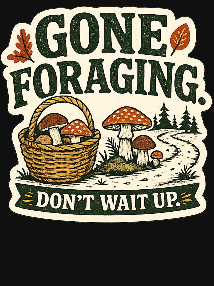 Vintage Mushroom Foraging Adventure Illustration by OddHobbyClub