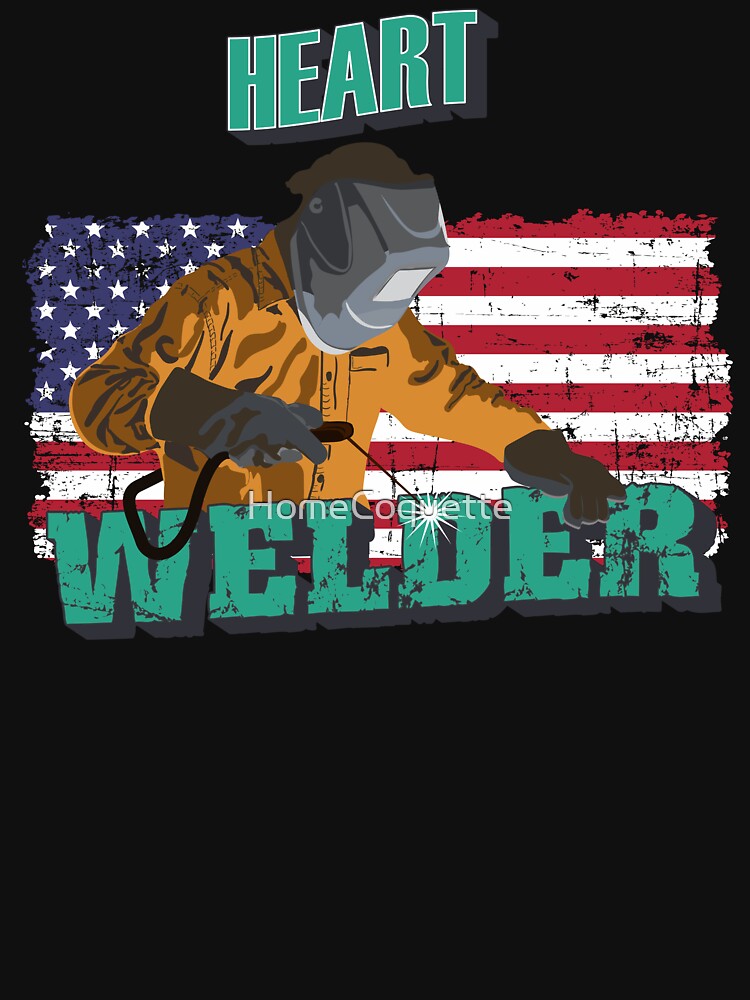 Heart welder US flag distressed welding man by HomeCoquette