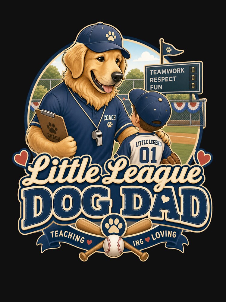Little League Golden Retriever Dog Dad Coaching Kawaii T-Shirt by Ashley critters