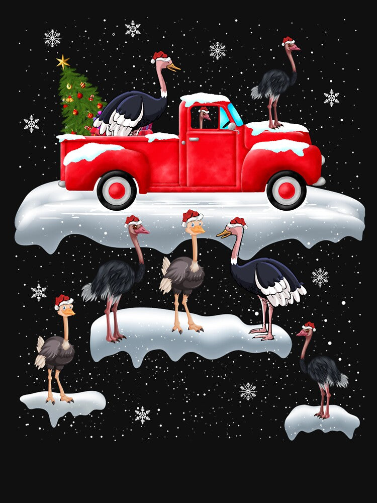 Ostrich Driving Christmas Tree Red Truck Ostrich Christmas by tedroyegelsd