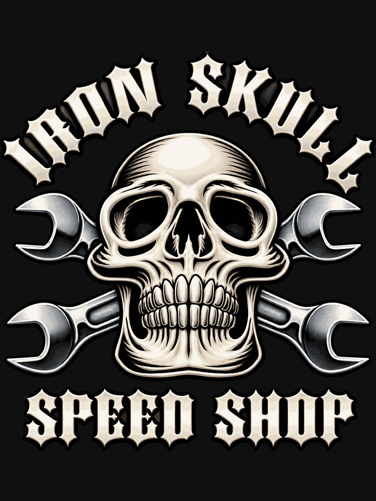 Iron Skull Speed Shop Skull With Crossed by netimdomains