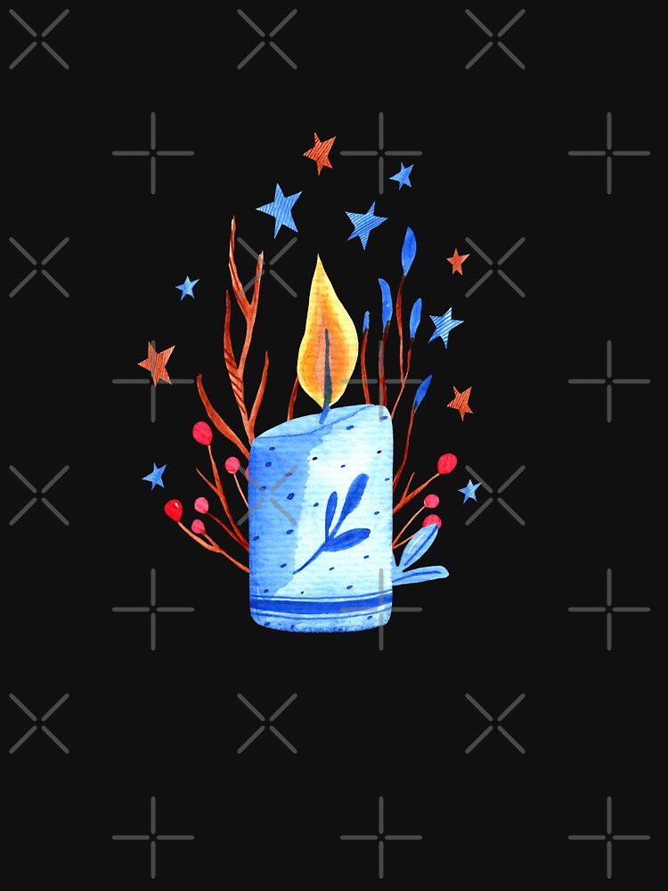 "Winter" blue candle watercolor illustration by pinkyfish1010