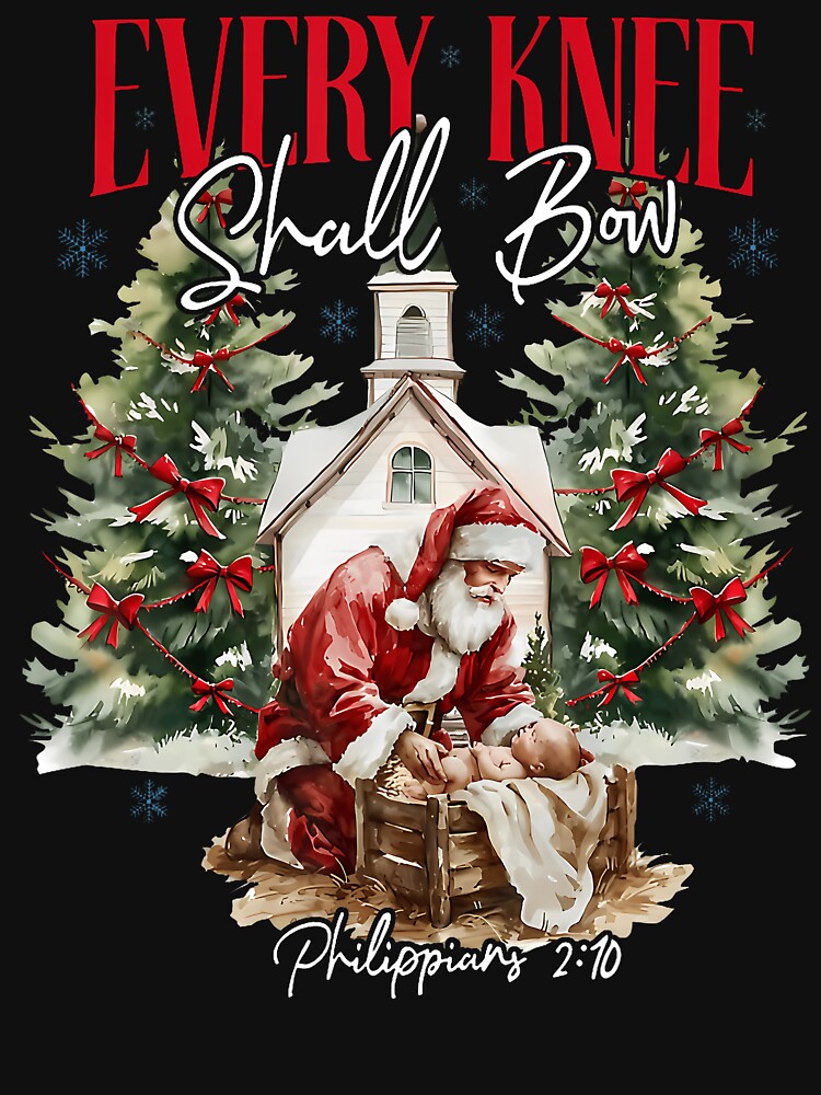 Every Knee Shall Bow Christian Jesus Merry Christmas Family by LeanneCarolina