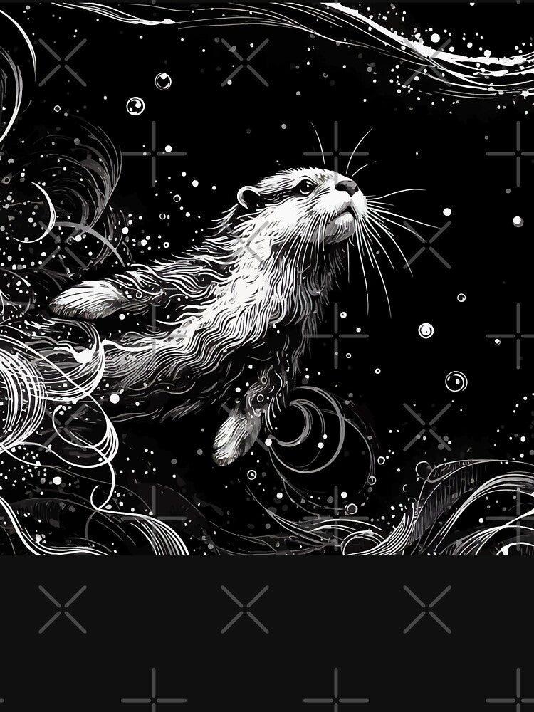 Monochromatic Abstract Outline Otter Swimming Underwater by TomFrontierArt