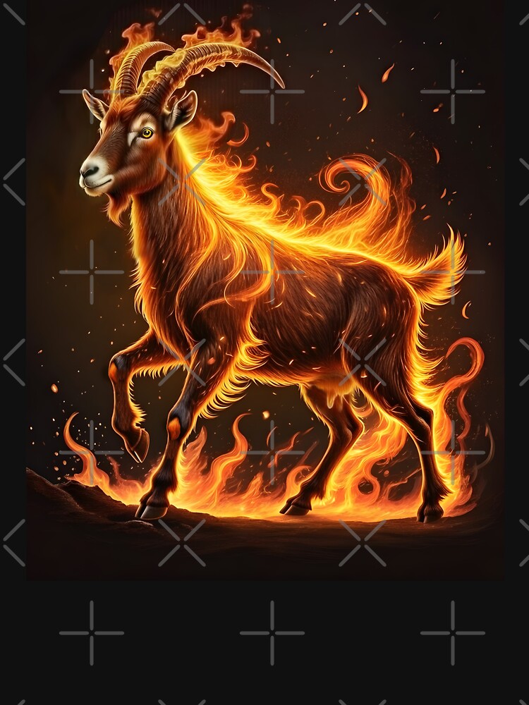 2027 Year of the Fire Goat, Fiery Goat,Happy New Year! fire on black background by orthodox-icon