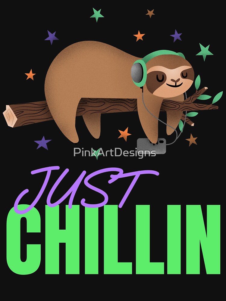 Cool cute Sloth animal chill out sticker t-shirt design by PinkArtDesigns