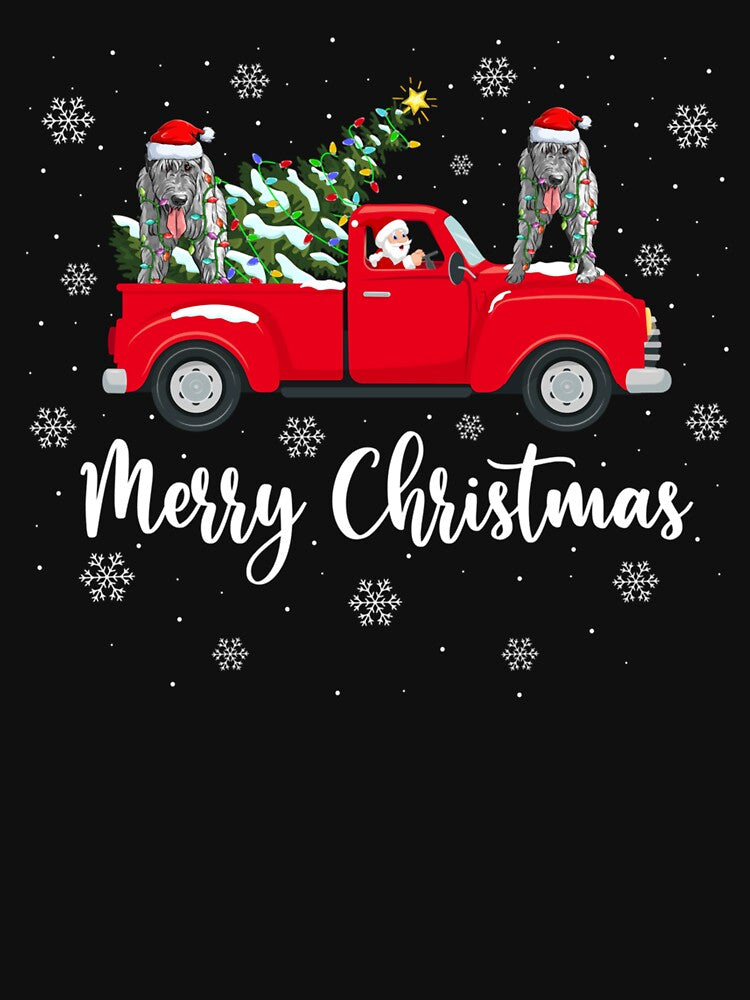 Santa Riding Christmas Tree Truck Wolfhound Dog Christmas by saldcharig