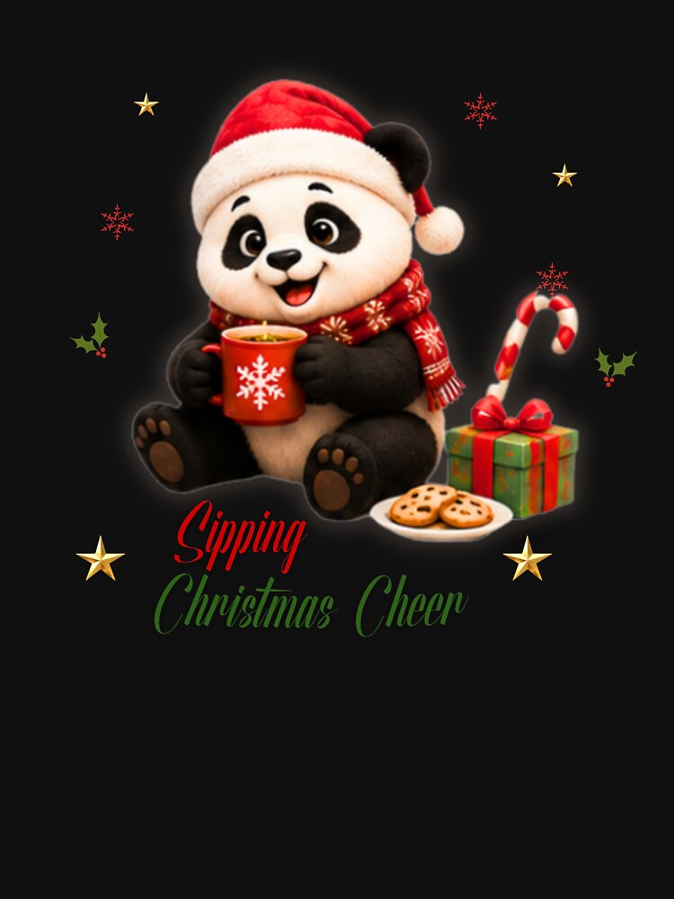 Cute Christmas Panda Sipping Hot Cocoa Artwork by EnginerdStudio