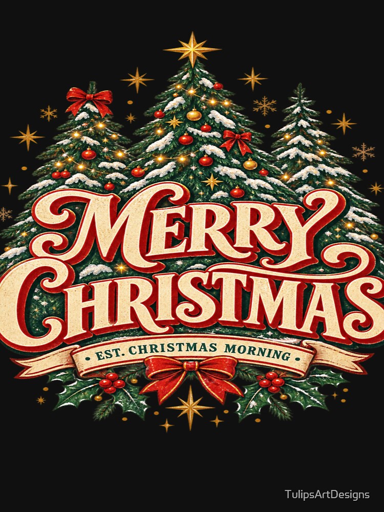 Vintage Merry Christmas Tree Retro Holiday Christmas Design by TulipsArtDesigns
