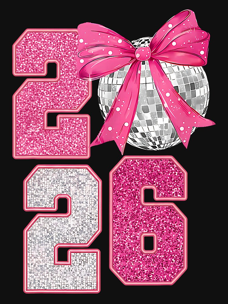 Happy New Year 2026 Disco Ball Pink Coquette Bow Family by mjohnson9