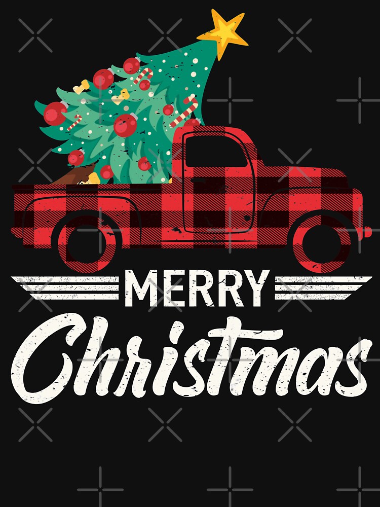 Vintage Xmas Farm Red Buffalo Truck Red Plaid Christmas Tree by GraphifyArt