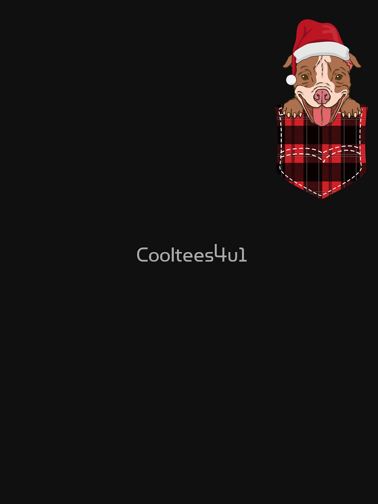 Christmas Dog Pitbull in Pocket Red Buffalo Plaid Christmas Pajama T-Shirt by Cooltees4u1