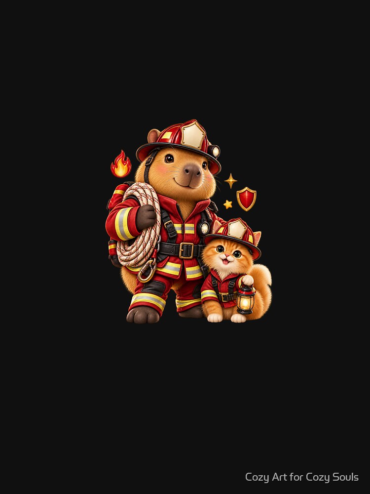 Little Firefighter Capybara | Rescue Hero by Cozy Art for Cozy Souls