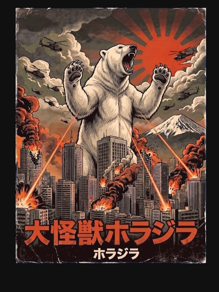 Polar Bearzilla Japanese Fuji Art Animal Polar Bear Lover by DoodleTortle