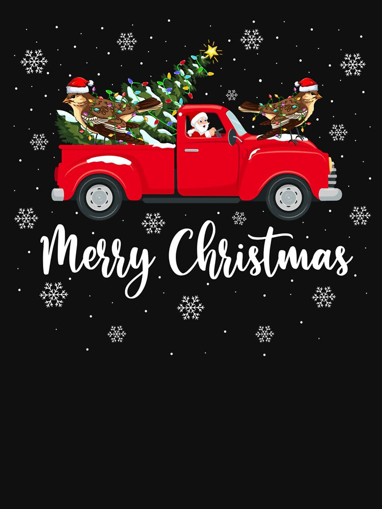 Santa Riding Christmas Tree Truck Sparrow Bird Christmas by saldcharig