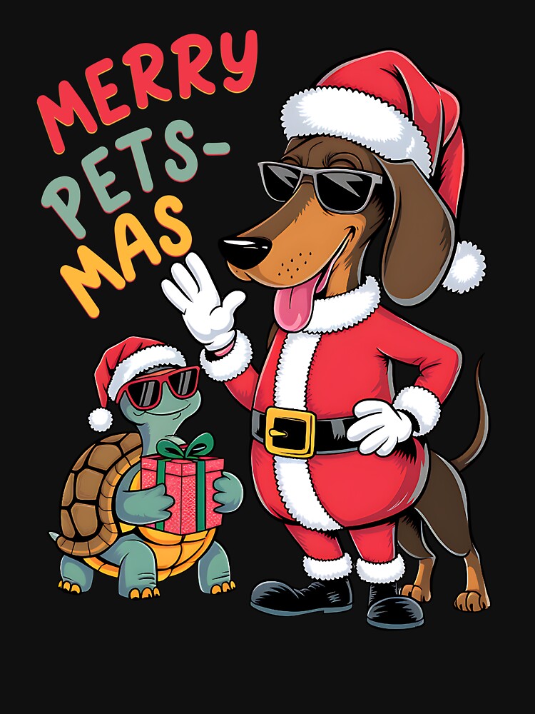 Merry Petsmas Dachshund and Turtle Funny Christmas by Betsytiptoe