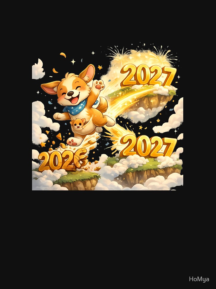 Hello 2027 – Cute Jumping Puppy New Year Cartoon Design by HoMya