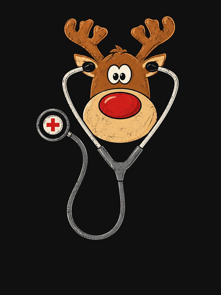 Retro Reindeer Nurse Stethoscope Christmas Medical Cartoon by Moizento
