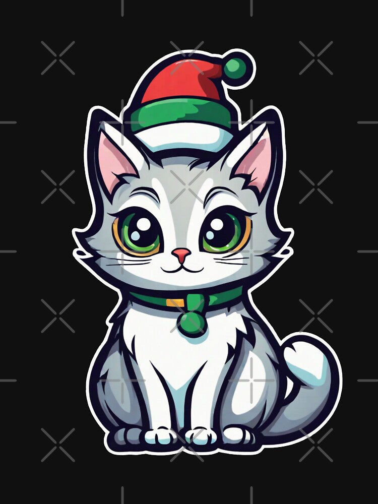 Cute gray Christmas cat with green eyes. Cat Christmas gift. by By-Jeff