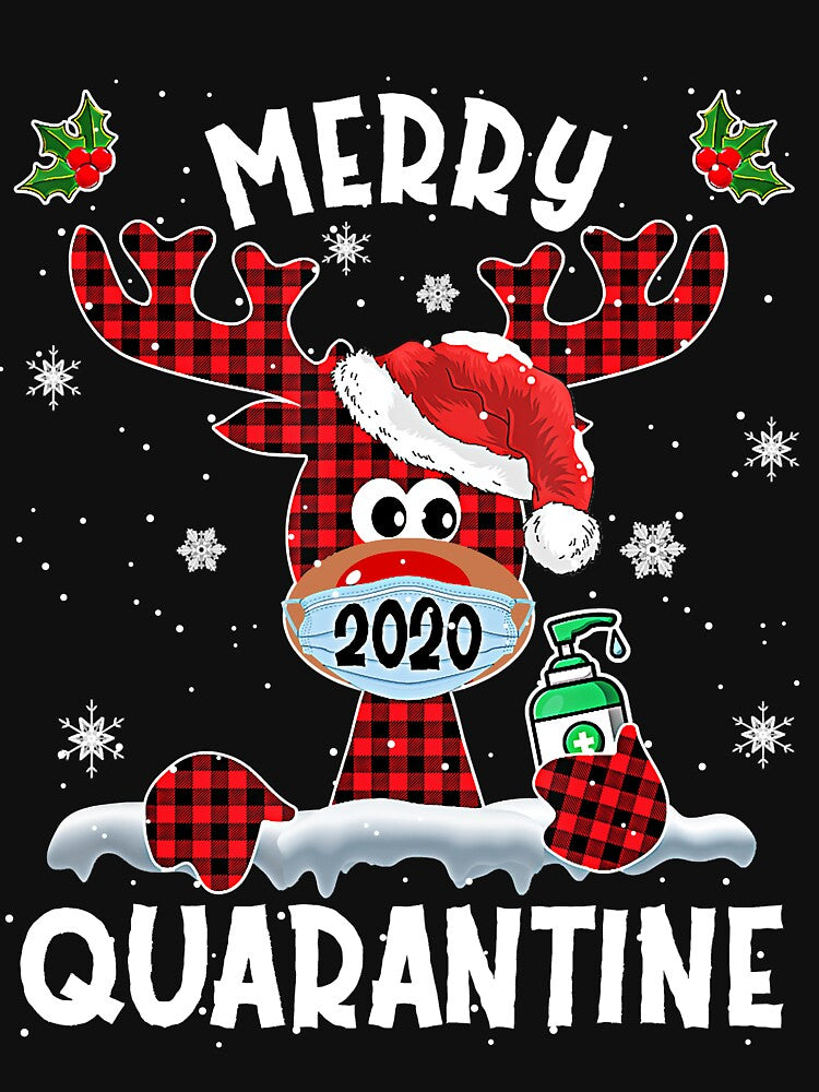 Merry Quarantine Christmas 2020 Reindeer Mask Family Pajamas by DanMoor