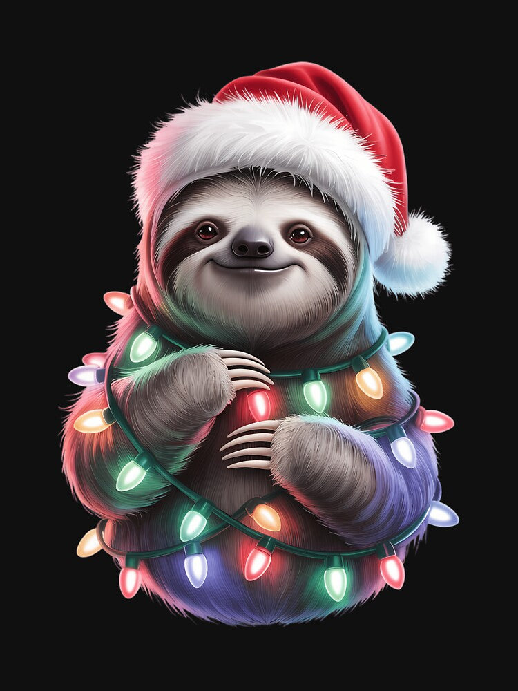 Sloth Christmas Lights Santa Hat Merry Xmas by PunkNation-Arts