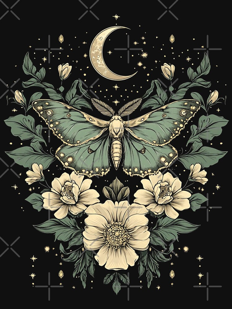 Goblincore Moth and Butterfly moonphases Flowers cottagecore by ALICIAxGONZALEZ