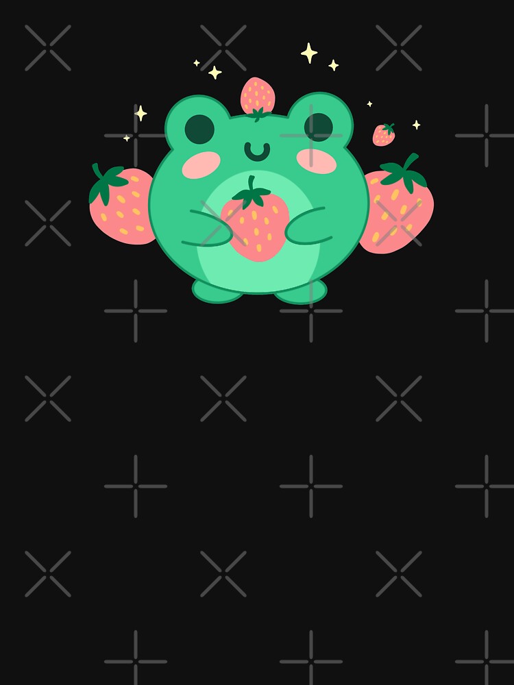 Cute Kawaii Frog in Strawberry Hat: Chubby Anime Toad Retro Japanese Aesthetics and Edgy Kidcore Art in 90s Neon Green by MinistryOfFrogs
