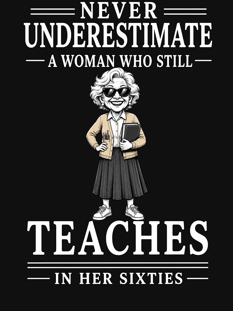 Never Underestimate A Woman Who Still Teaches In Her Sixties – Funny Teacher Design by PosiMCreations