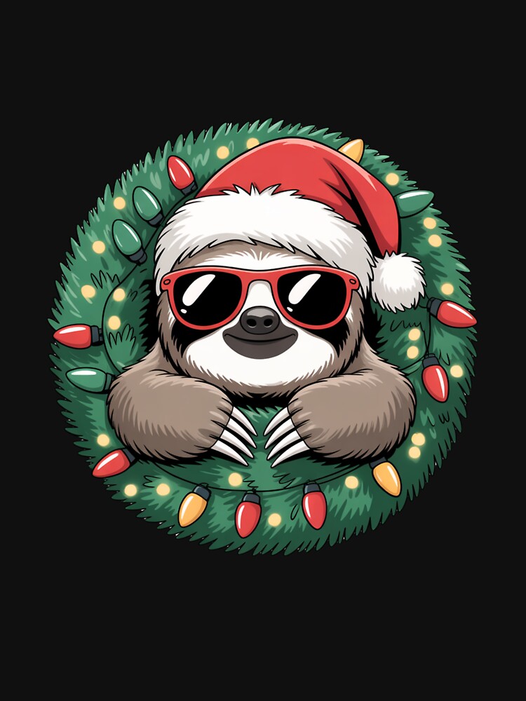 Lazy Sloth Christmas Wreath | Cute Kawaii Holiday Sloth with Santa Hat by ColorSplash123