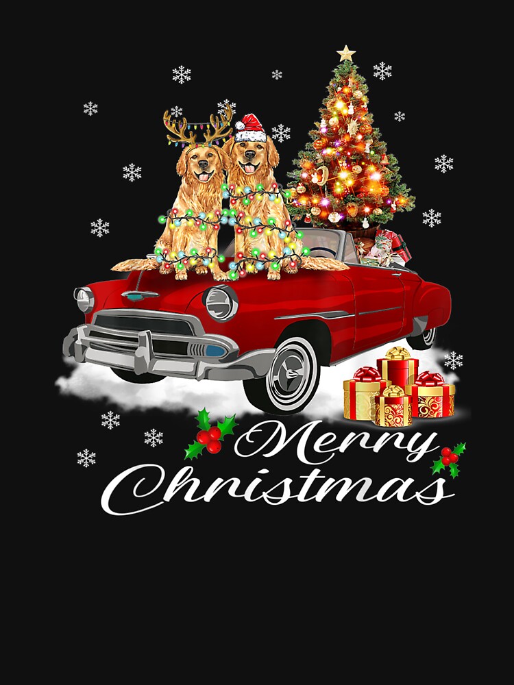 Funny Golden Retriever Christmas Tree Red Truck by lishakaren
