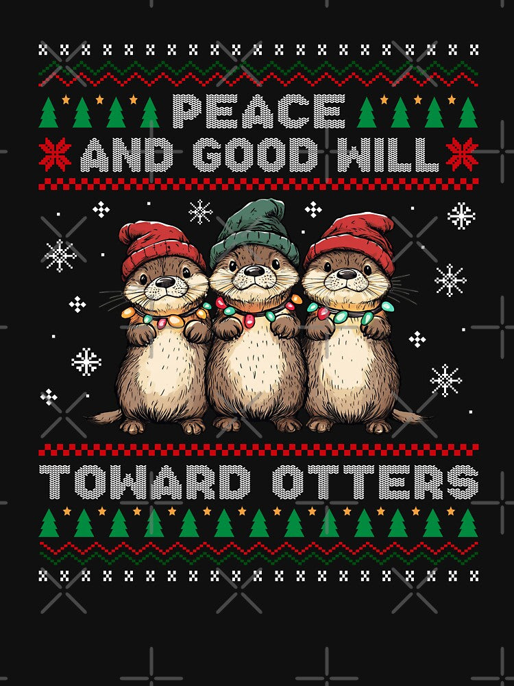 Funny Christmas Otters Cute Baby Otter Xmas Lights Ugly Sweater by Bad Kitty Designz