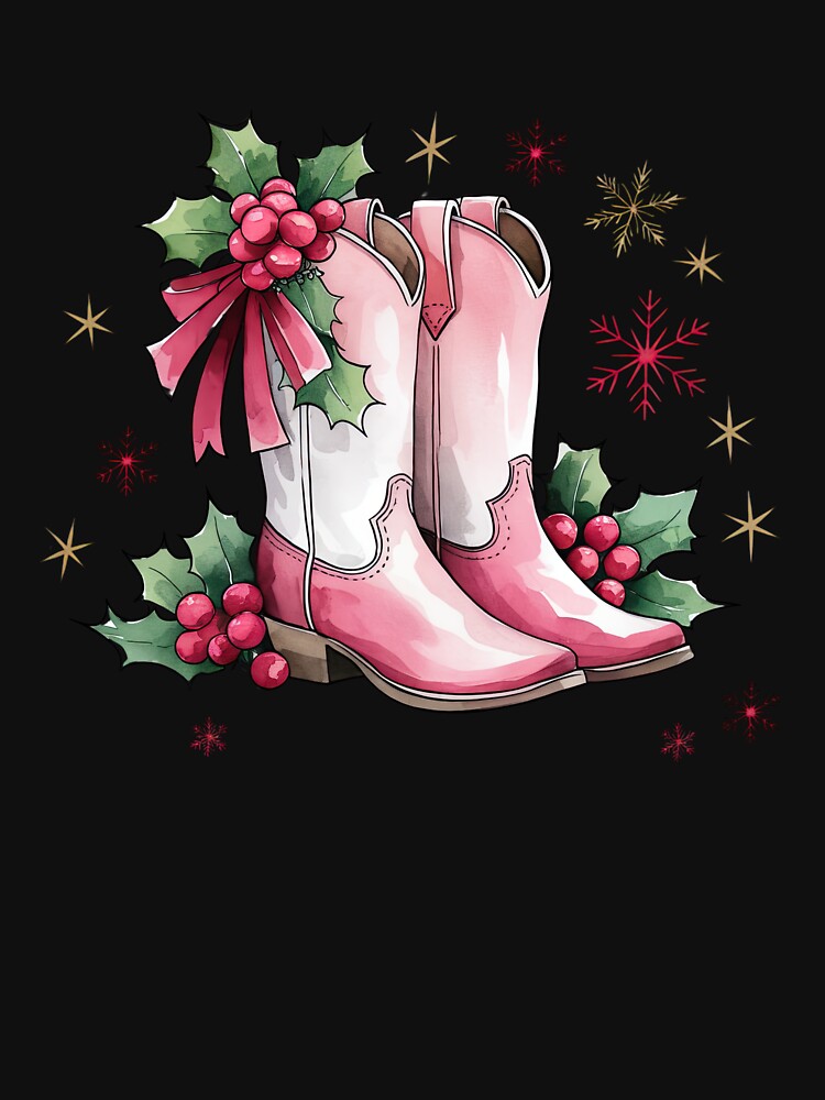 Western Christmas Pink Cowboy Boots Xmas Country Cowgirl by Sasikharn