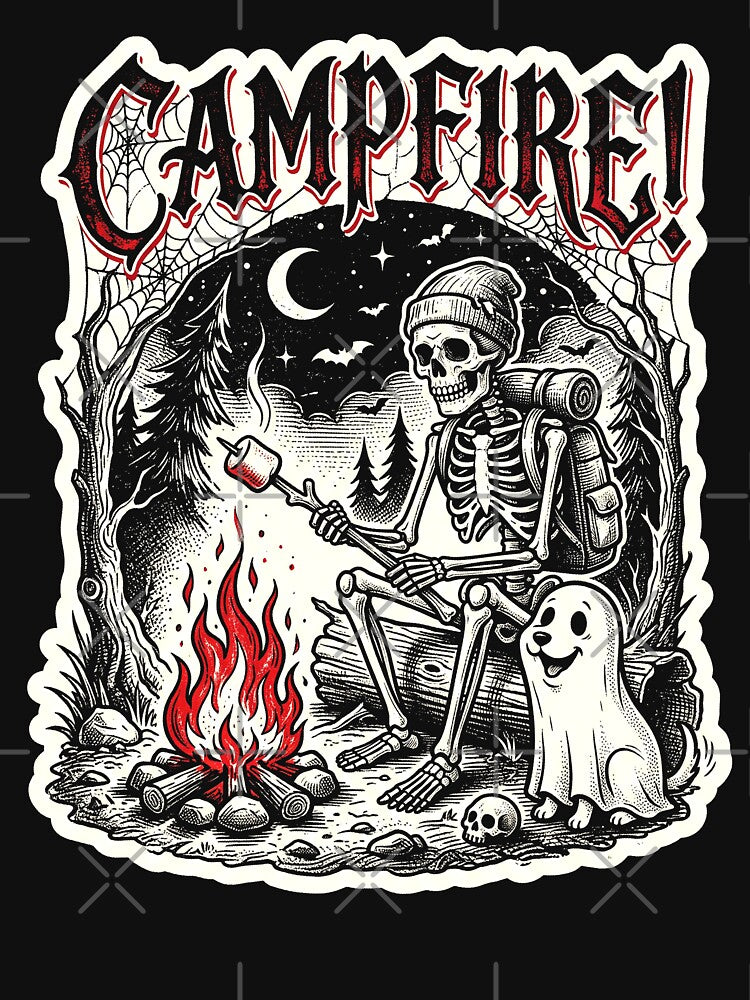 Campfire Empire Skeleton Camping Halloween Retro Gothic Design by ArcaneArtistry