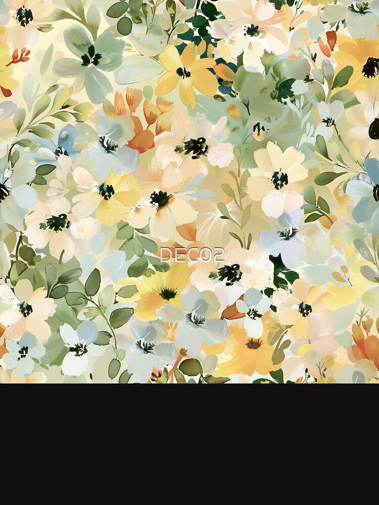 Cottagecore Yellow Floral Pattern With Sage Green Leaves by DEC02