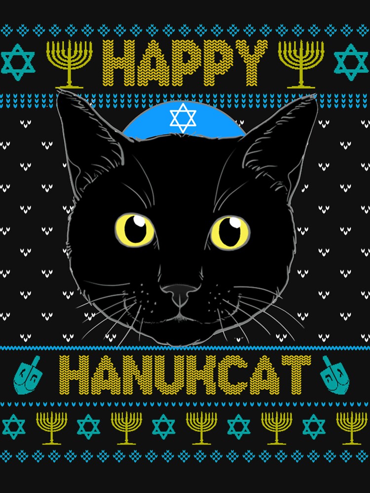 Happy Hanukcat Ugly Hanukkah Sweater Cat Chanukah Jewish Sweatshirt by GarnerPitts