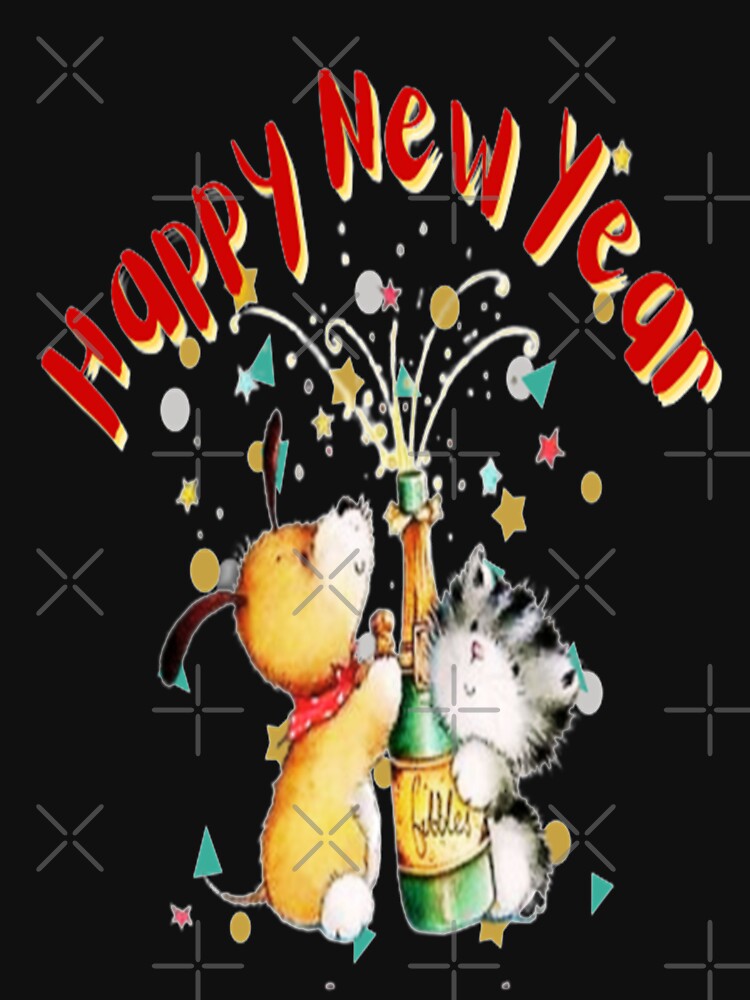 Happy New Year Cute Kitten and Puppy, Howdy New Year,New Years Celebration, New Years Eve Countdown by Adri Barnard