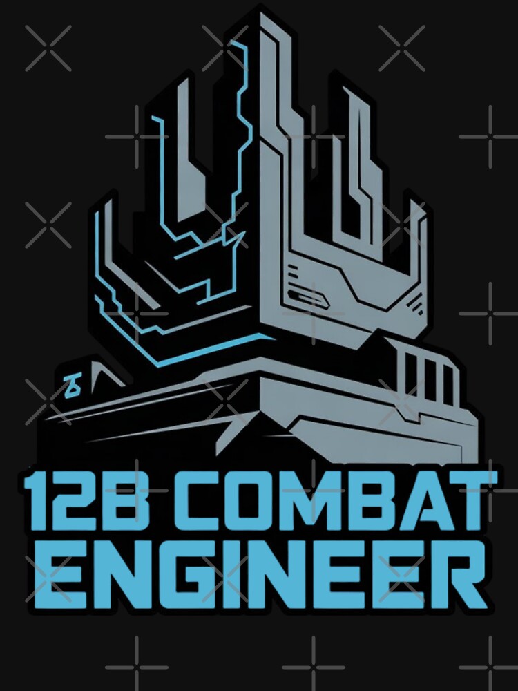 12B Combat Engineer — Futuristic Fortress Emblem U.S. Army MOS Military Engineering Graphic Blue Font by GFamilyC