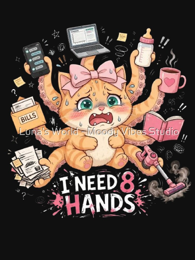 Funny Cat Needs Eight Hands Chaos by Luna's World - Moody Vibes Studio