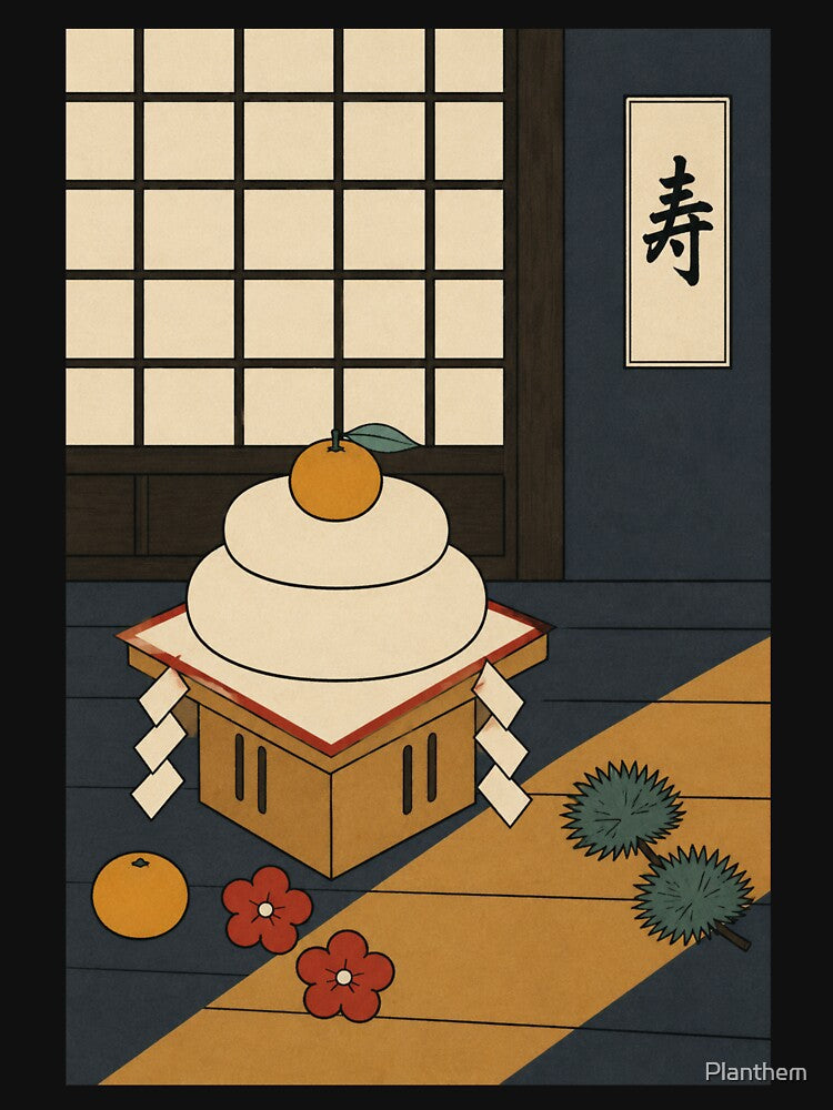Kagami Mochi New Year Offering — Nengajo No. 3 | Ukiyo-e Woodblock by Planthem